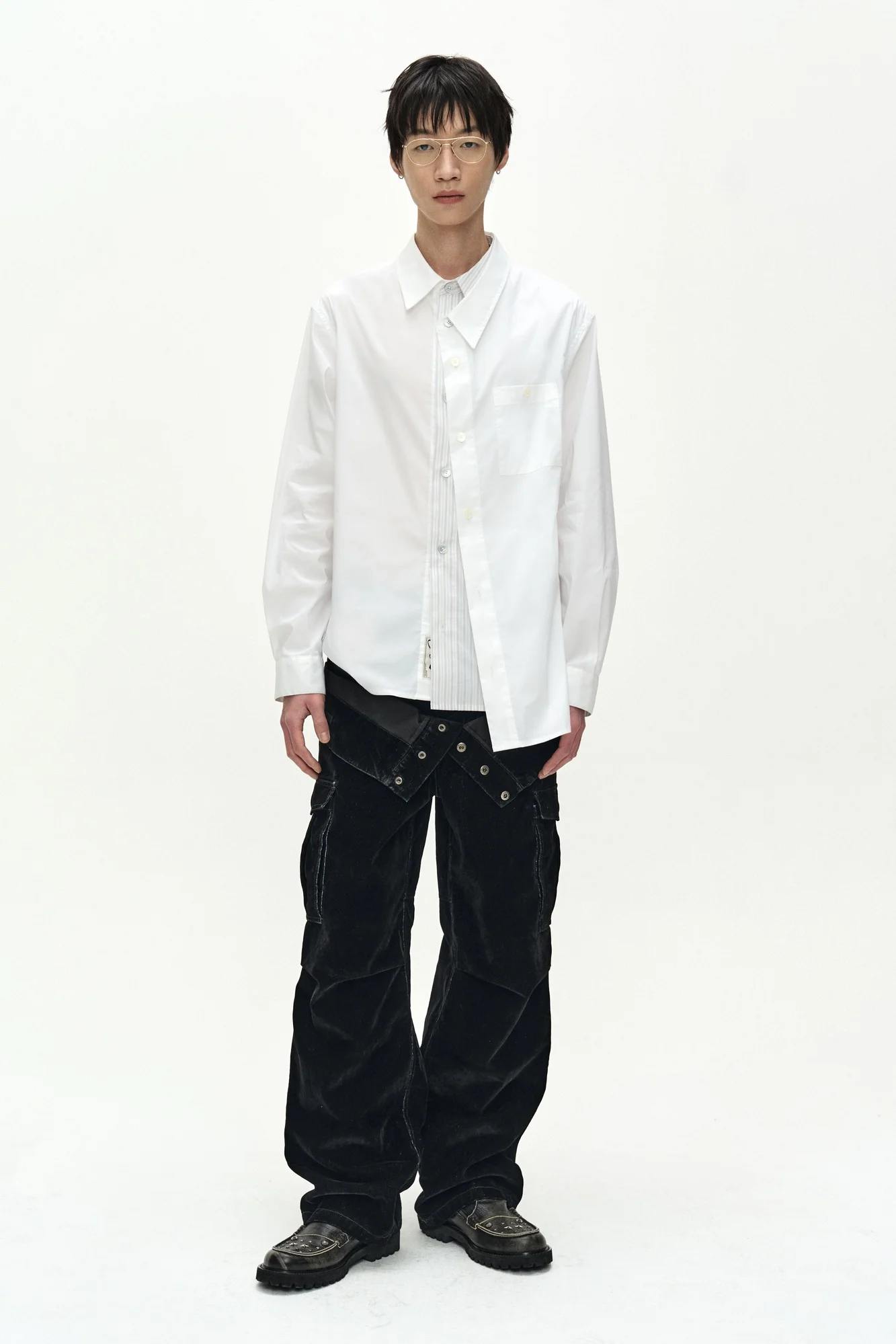 ANDERSSON BELL ASYMMETRIC LAYERED SHIRT WHITE/WHITE STRIPE