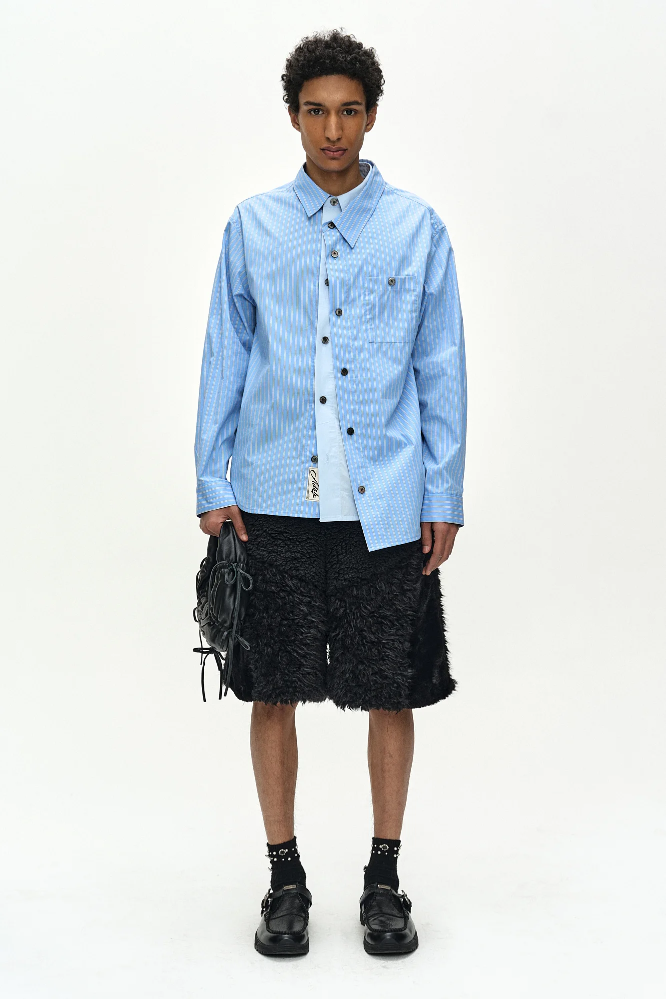 ANDERSSON BELL ASYMMETRIC LAYERED SHIRT BLUE/BLUE STRIPE