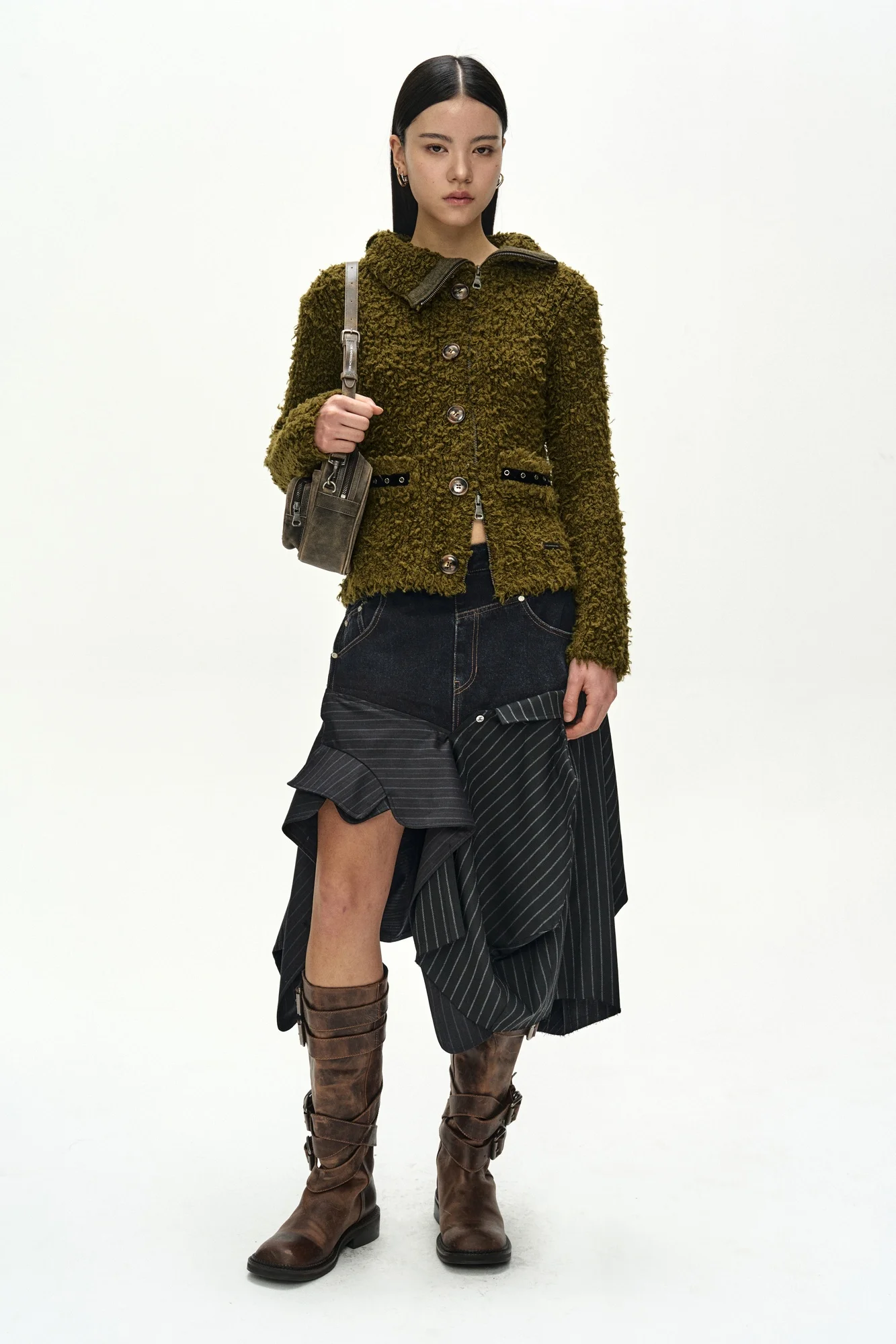 ANDERSSON BELL REWORKED DENIM PANEL WRAP SKIRT BLACK