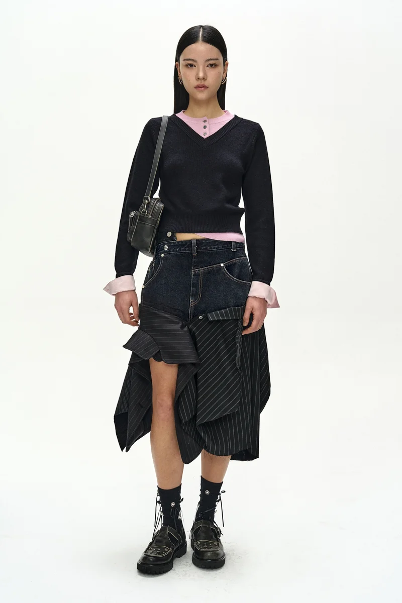REWORKED DENIM PANEL WRAP SKIRT 2