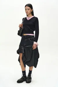 REWORKED DENIM PANEL WRAP SKIRT thumb 3