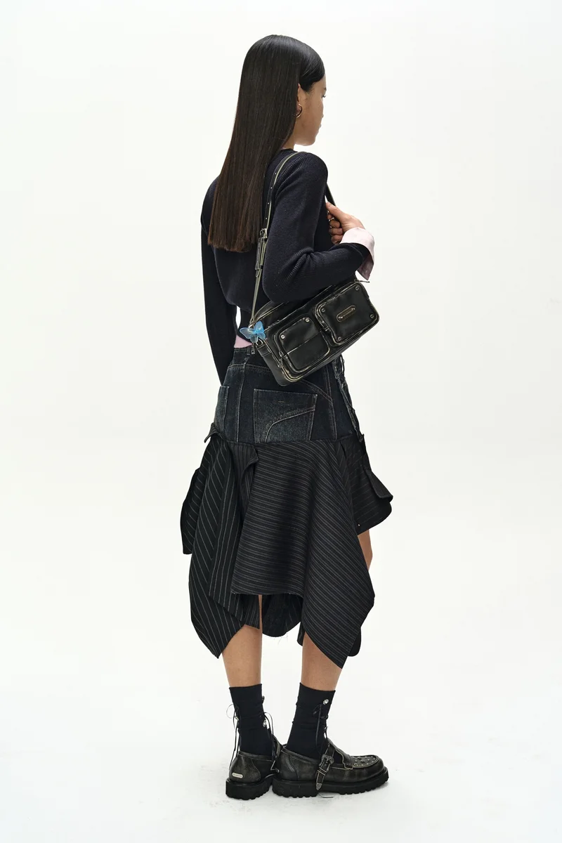 REWORKED DENIM PANEL WRAP SKIRT 4