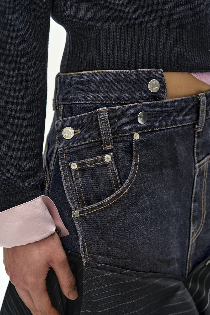 REWORKED DENIM PANEL WRAP SKIRT 5