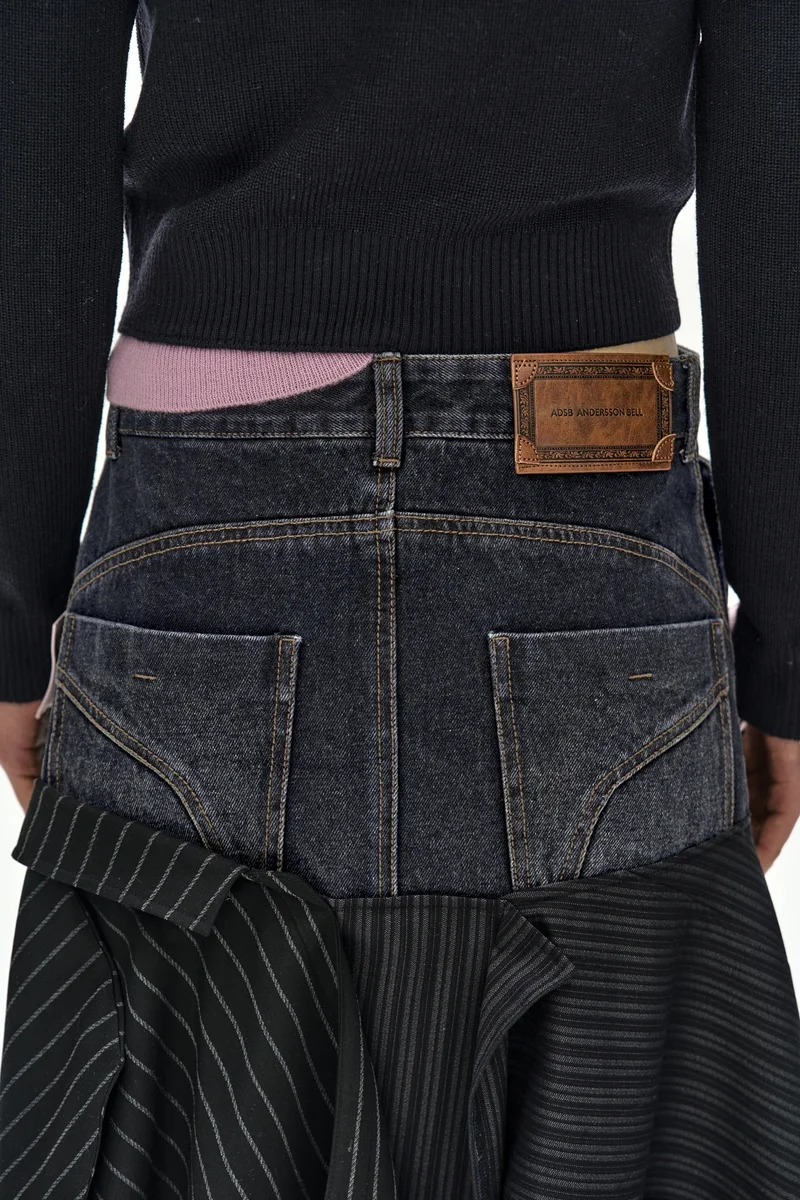REWORKED DENIM PANEL WRAP SKIRT 6