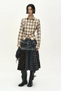 DOUBLE BELT PRINTED ACCORDION PLEATS SKIRT thumb 2