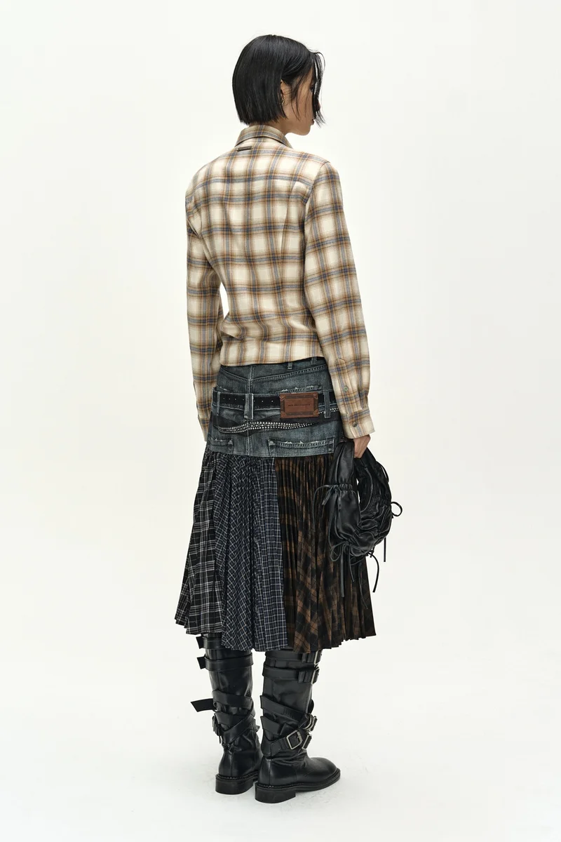 DOUBLE BELT PRINTED ACCORDION PLEATS SKIRT 3