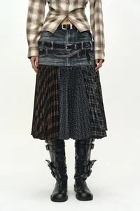 DOUBLE BELT PRINTED ACCORDION PLEATS SKIRT thumb 4