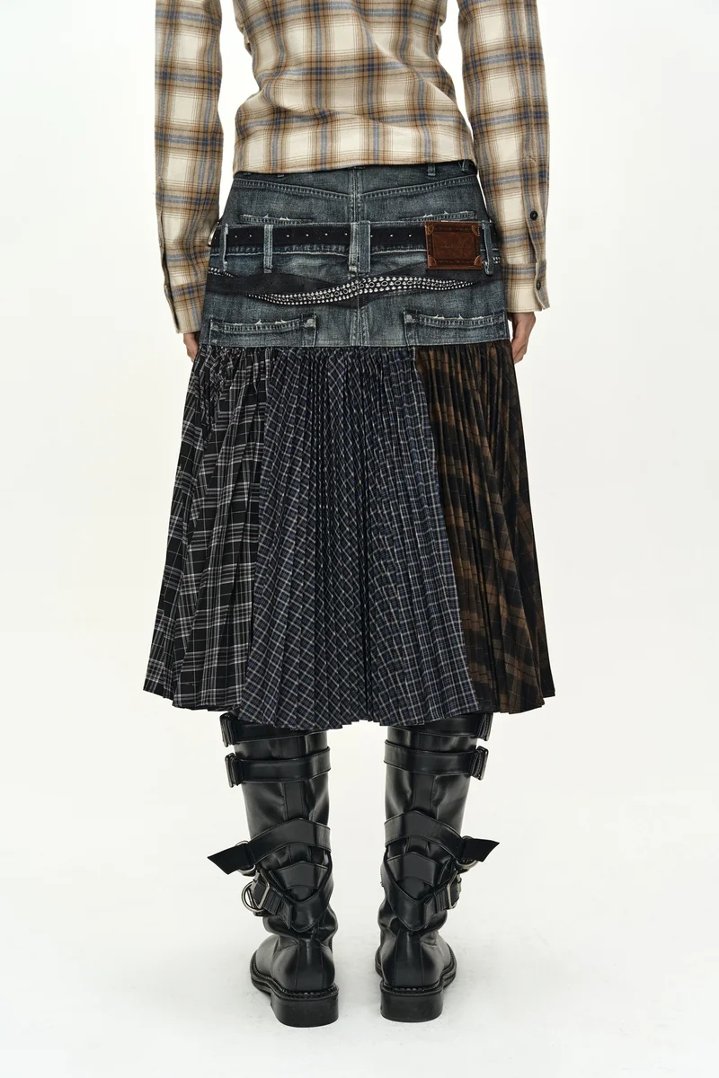 DOUBLE BELT PRINTED ACCORDION PLEATS SKIRT 5