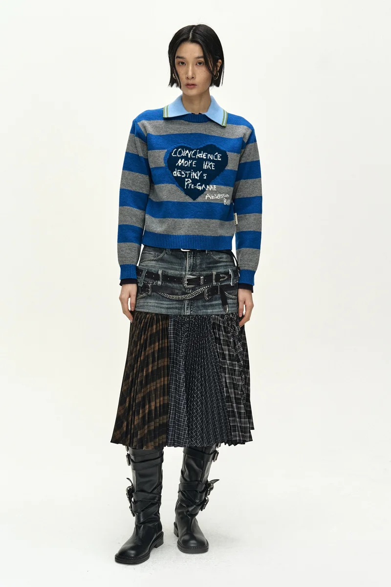 DOUBLE BELT PRINTED ACCORDION PLEATS SKIRT 8
