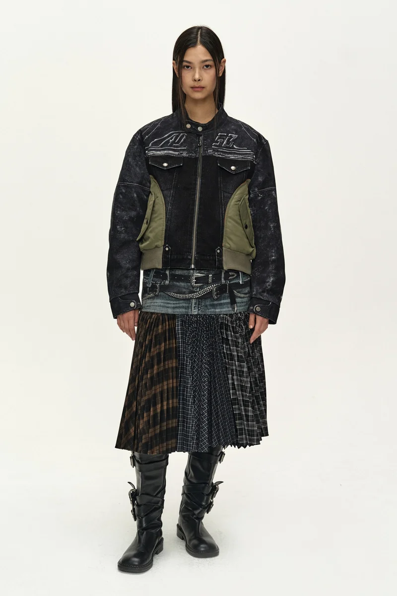 DOUBLE BELT PRINTED ACCORDION PLEATS SKIRT 11