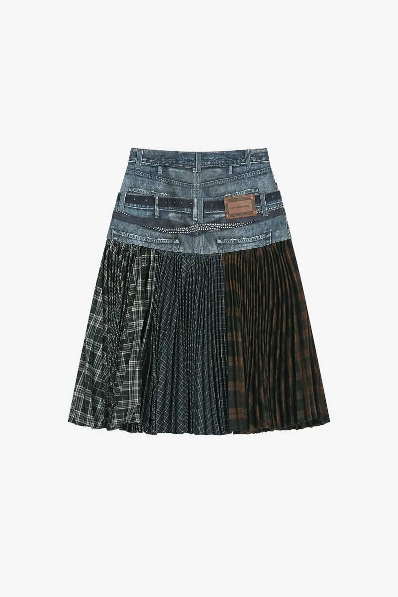 DOUBLE BELT PRINTED ACCORDION PLEATS SKIRT 13