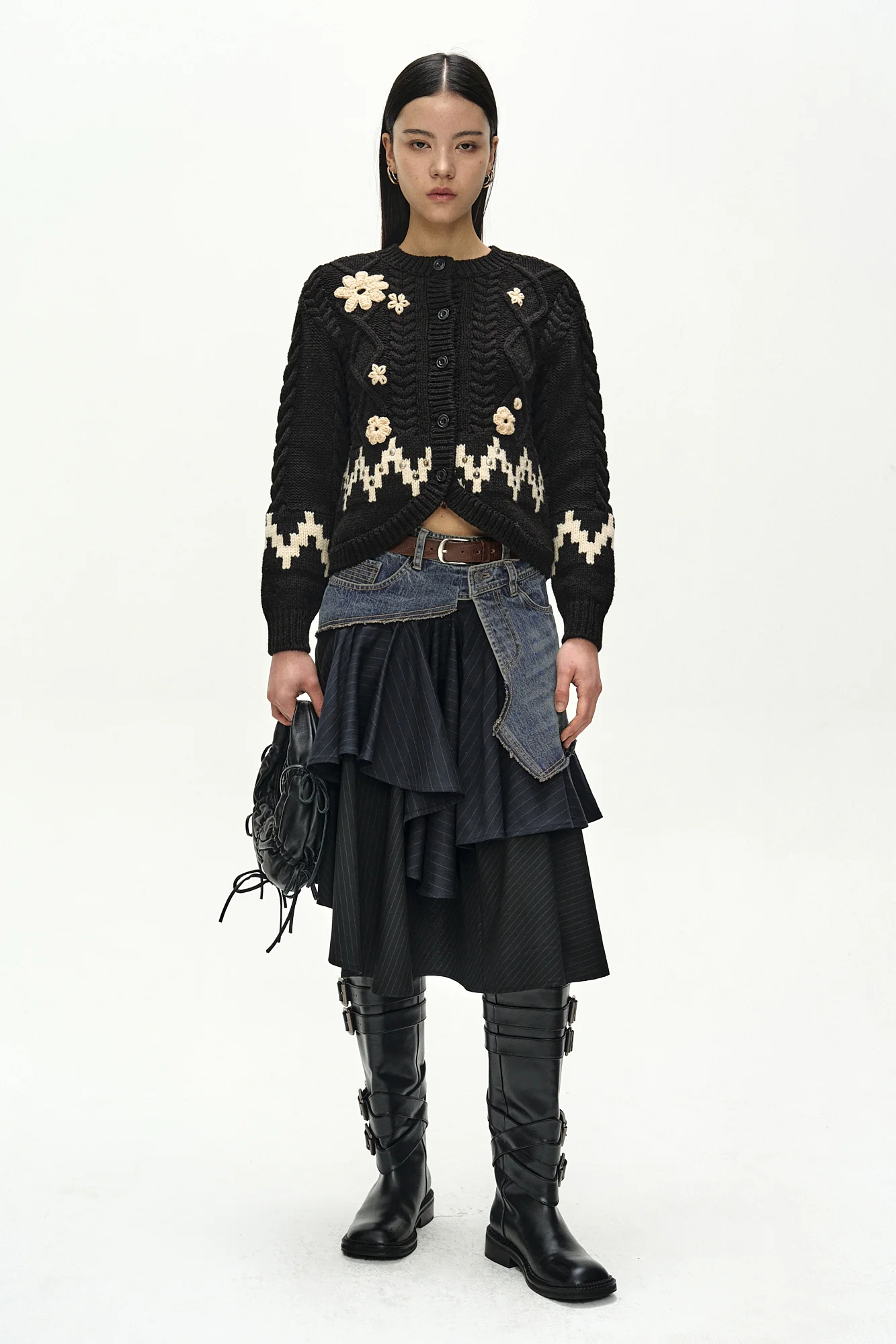 ANDERSSON BELL REWORKED DENIM WRAP FLARE SKIRT BLUE