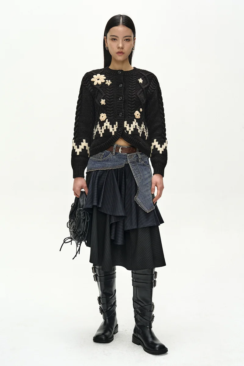 REWORKED DENIM WRAP FLARE SKIRT 1