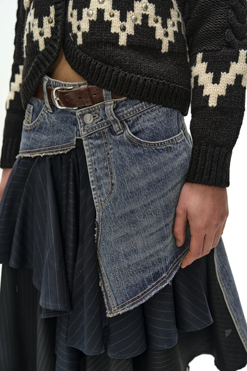 REWORKED DENIM WRAP FLARE SKIRT 2