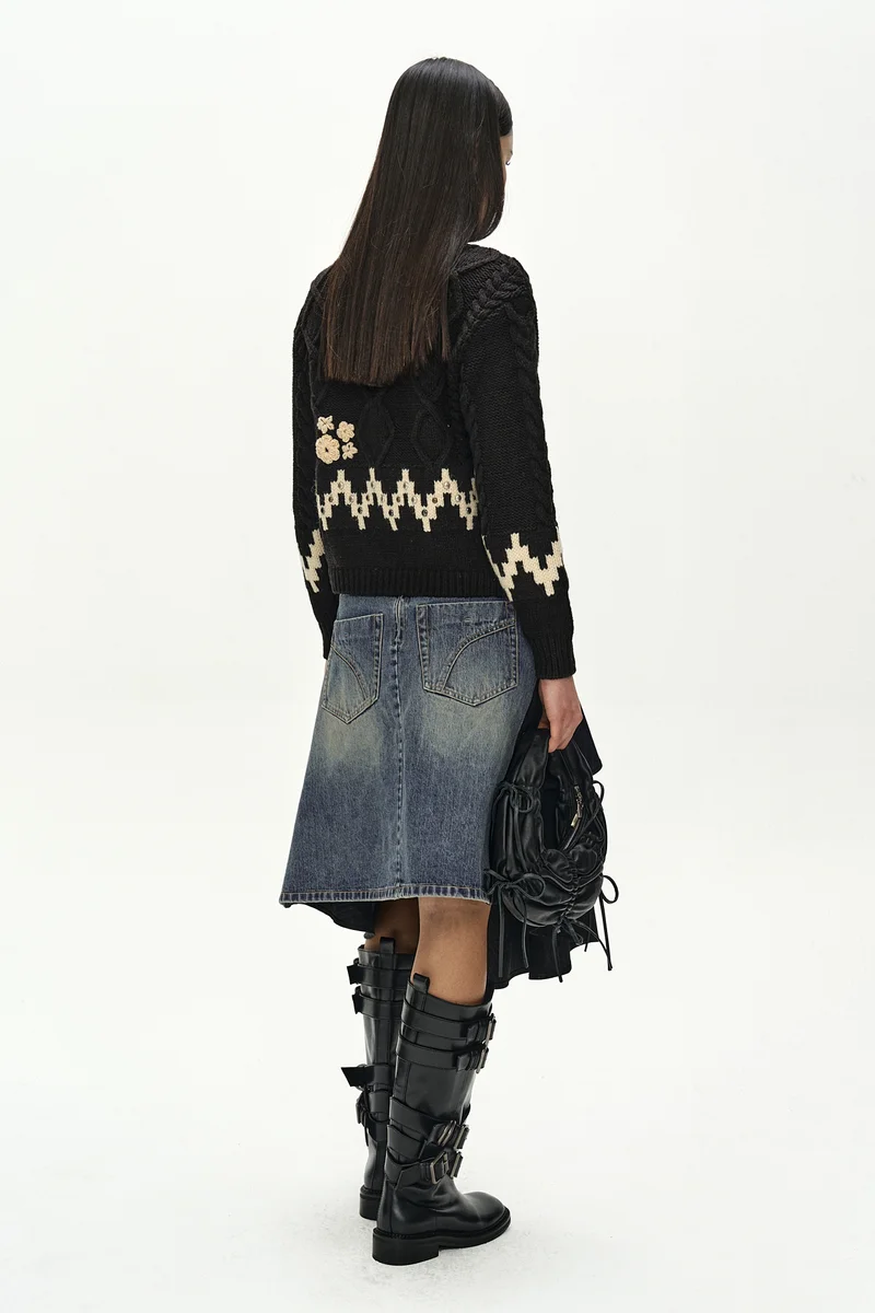 REWORKED DENIM WRAP FLARE SKIRT 4