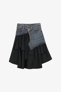 REWORKED DENIM WRAP FLARE SKIRT thumb 9