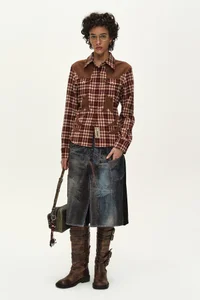 ILLUSION PATCHWORK TROMPE L'OEIL PLEATED SKIRT thumb 2