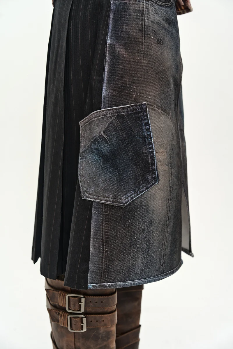ILLUSION PATCHWORK TROMPE L'OEIL PLEATED SKIRT 5