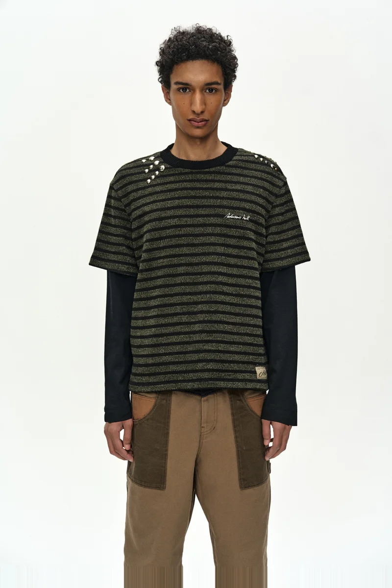 UNISEX STUDDED STRIPE LAYERED SWEATER 1