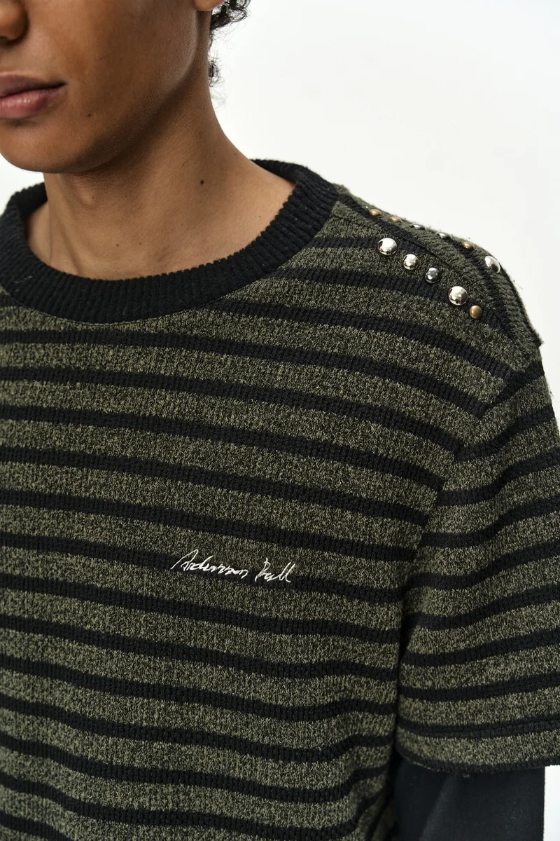 UNISEX STUDDED STRIPE LAYERED SWEATER 4