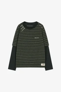 UNISEX STUDDED STRIPE LAYERED SWEATER thumb 7