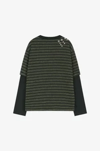 UNISEX STUDDED STRIPE LAYERED SWEATER thumb 8