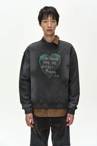 (ESSENTIAL) UNISEX SPRAY WASHED HEART MESSAGE SWEATSHIRT thumb 6