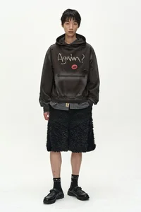 (ESSENTIAL) UNISEX SPRAY WASHED AGAIN LIP HOODIE thumb 1