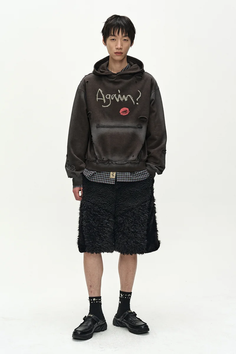 (ESSENTIAL) UNISEX SPRAY WASHED AGAIN LIP HOODIE 1