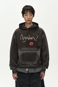(ESSENTIAL) UNISEX SPRAY WASHED AGAIN LIP HOODIE thumb 4