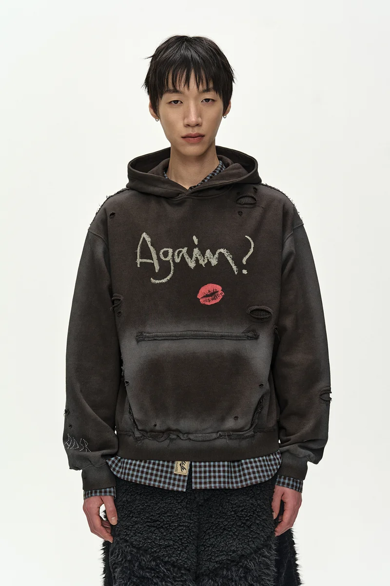 (ESSENTIAL) UNISEX SPRAY WASHED AGAIN LIP HOODIE 4