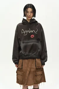 (ESSENTIAL) UNISEX SPRAY WASHED AGAIN LIP HOODIE thumb 5