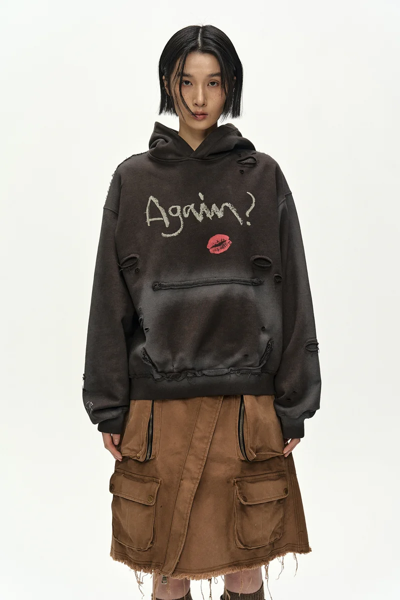 (ESSENTIAL) UNISEX SPRAY WASHED AGAIN LIP HOODIE 5