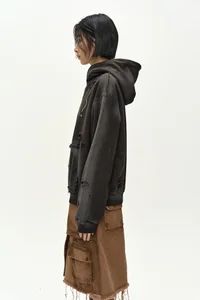 (ESSENTIAL) UNISEX SPRAY WASHED AGAIN LIP HOODIE thumb 6
