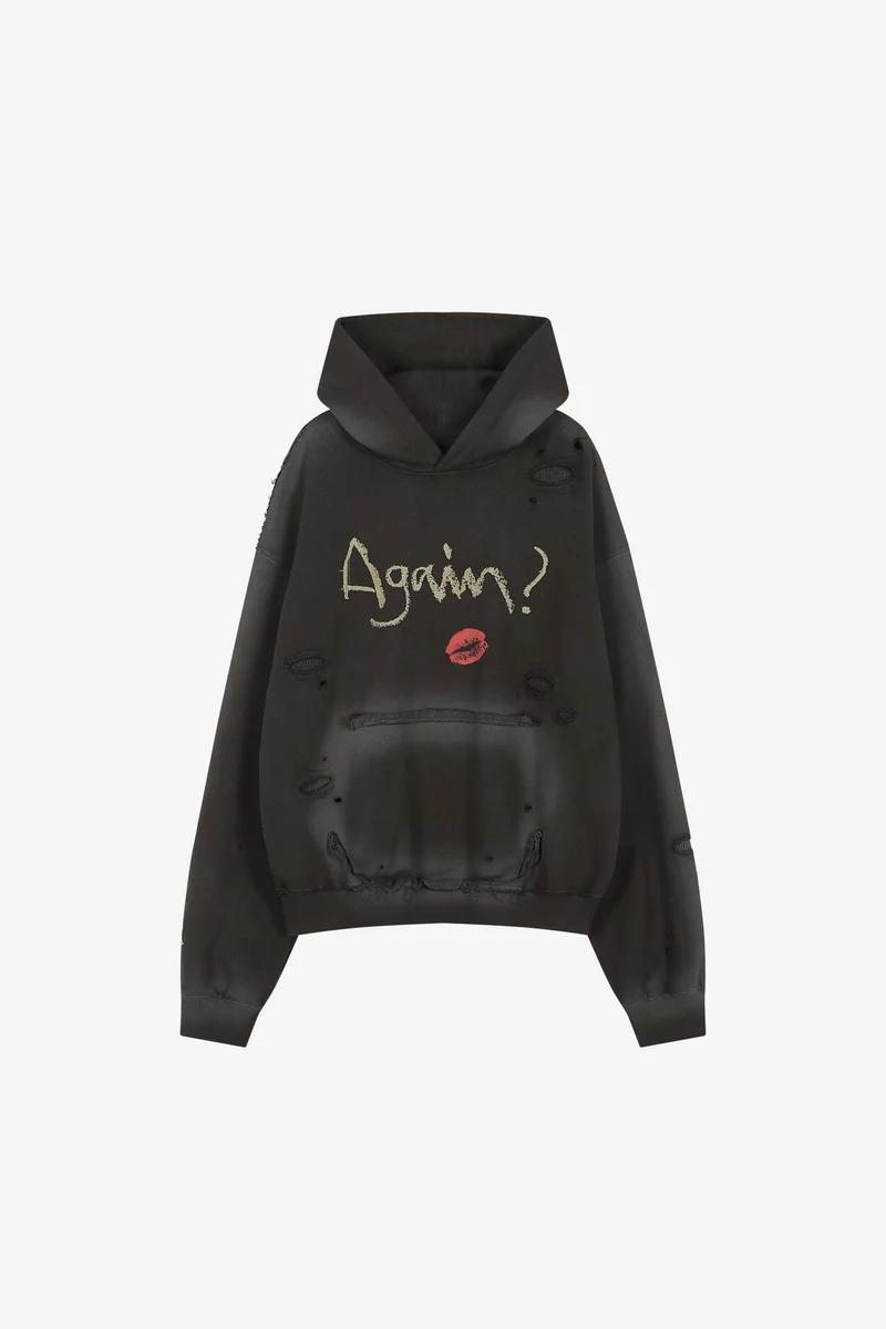 (ESSENTIAL) UNISEX SPRAY WASHED AGAIN LIP HOODIE 13