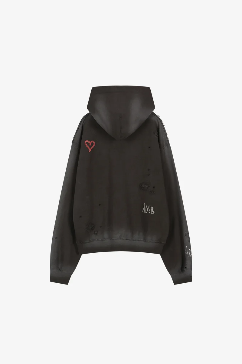 (ESSENTIAL) UNISEX SPRAY WASHED AGAIN LIP HOODIE 14
