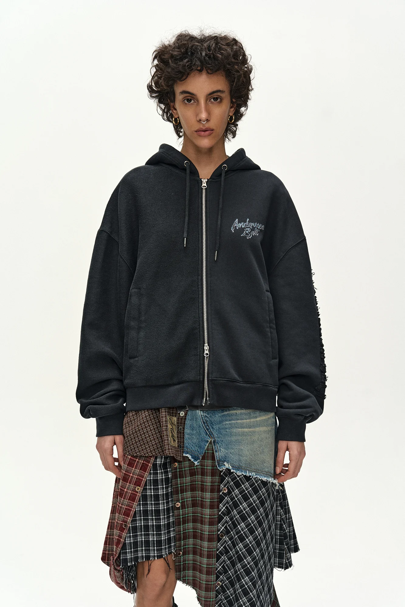 ANDERSSON BELL (ESSENTIAL) UNISEX PATCHWORK LIQUID LOGO HOOD ZIP-UP CHARCOAL