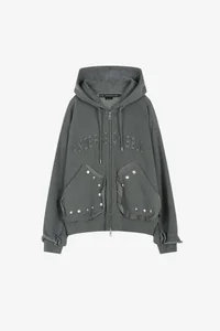 RAW-CUT STUDDED ZIP-UP HOODIE