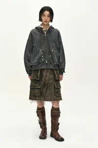 RAW-CUT STUDDED ZIP-UP HOODIE thumb 1
