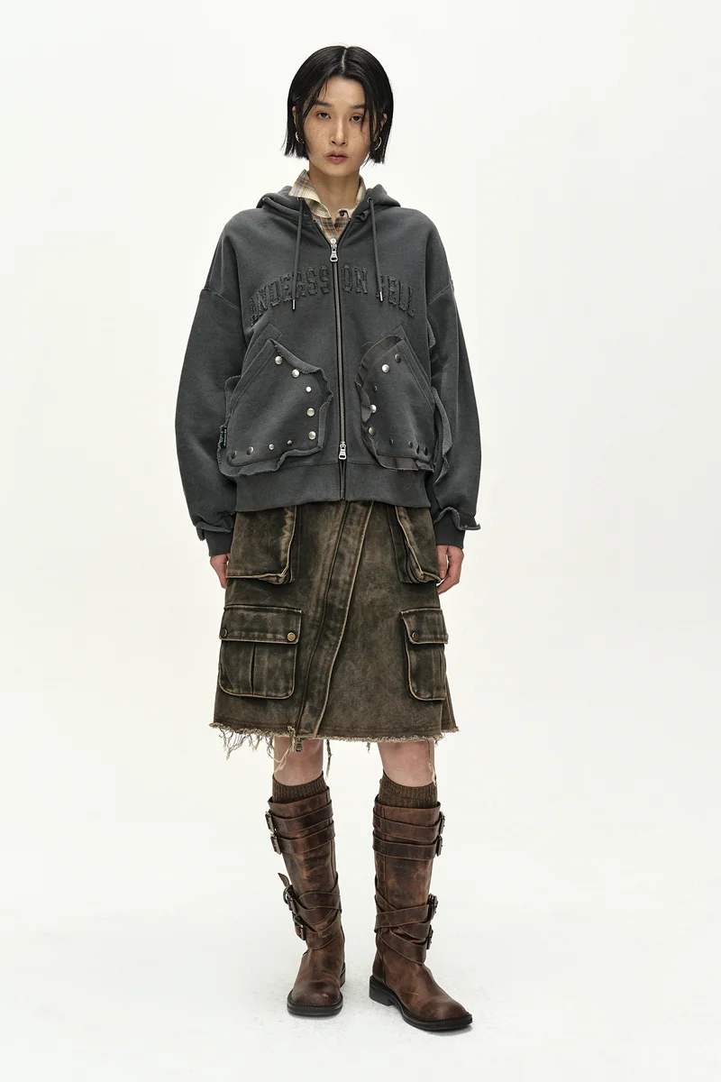 RAW-CUT STUDDED ZIP-UP HOODIE 1