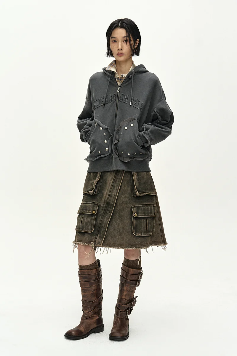 RAW-CUT STUDDED ZIP-UP HOODIE 2