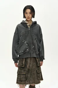 RAW-CUT STUDDED ZIP-UP HOODIE thumb 4