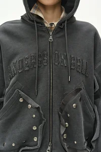 RAW-CUT STUDDED ZIP-UP HOODIE thumb 7