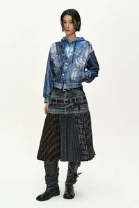 DENIM LAYERED TROMPE L'OEIL HOODIE thumb 1