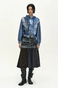 DENIM LAYERED TROMPE L'OEIL HOODIE thumb 2