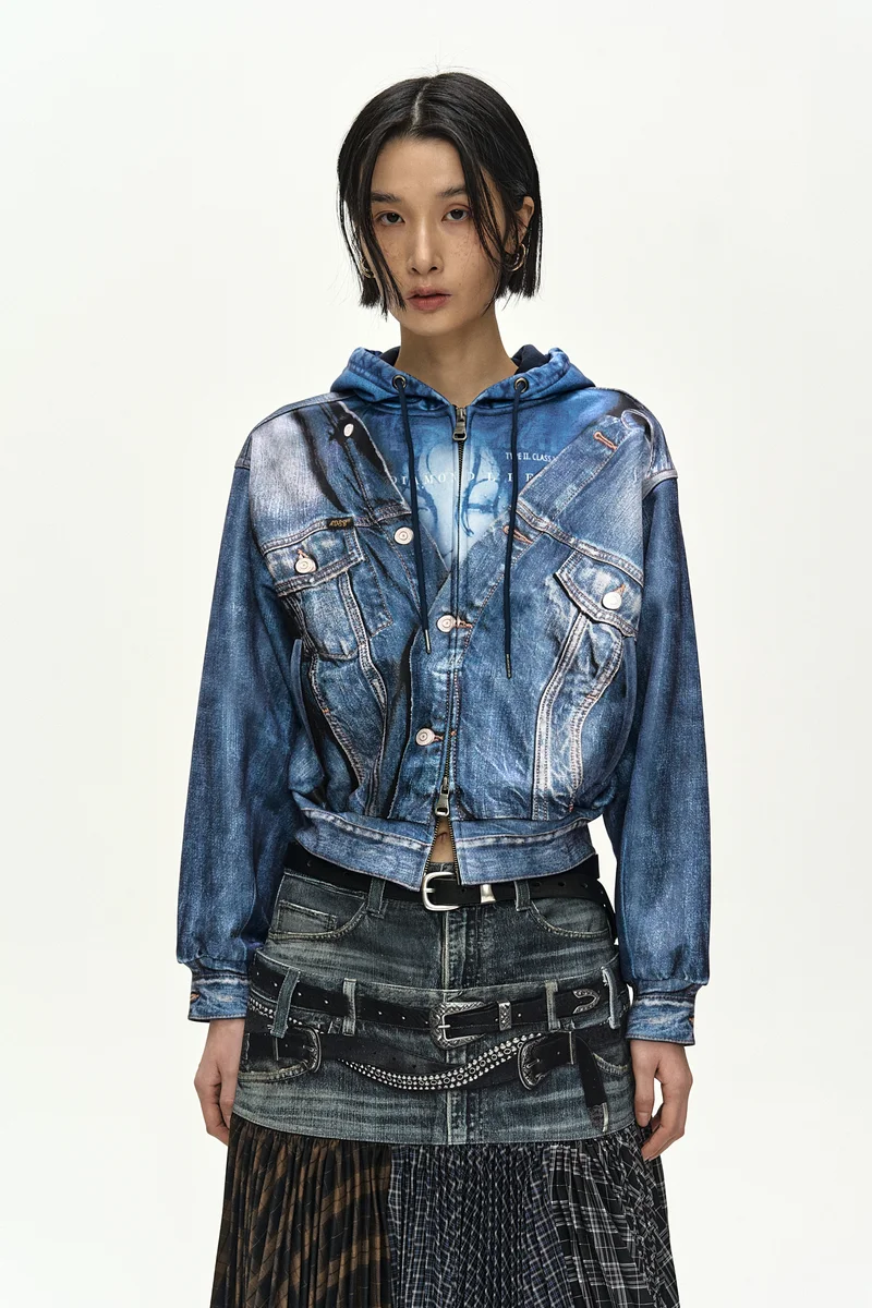 DENIM LAYERED TROMPE L'OEIL HOODIE 4