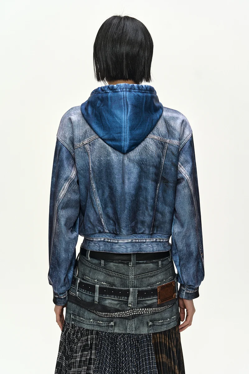 DENIM LAYERED TROMPE L'OEIL HOODIE 5