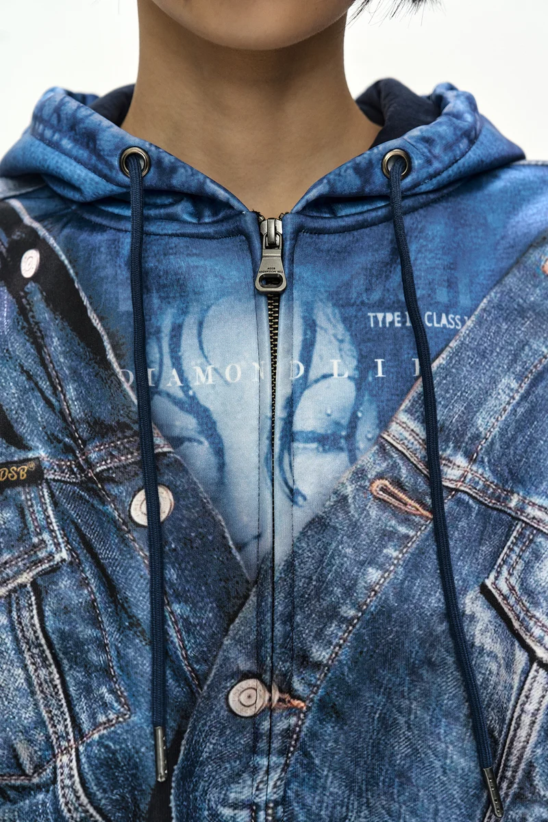 DENIM LAYERED TROMPE L'OEIL HOODIE 7
