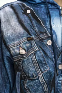DENIM LAYERED TROMPE L'OEIL HOODIE thumb 8