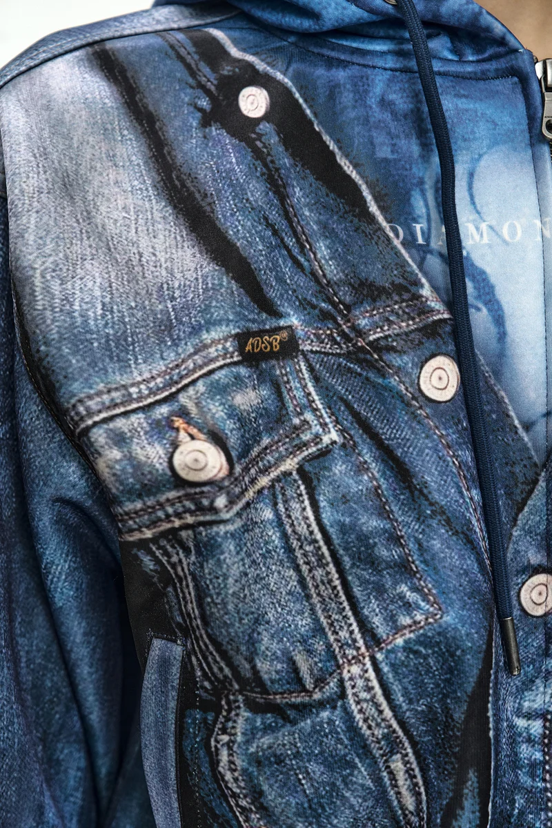 DENIM LAYERED TROMPE L'OEIL HOODIE 8